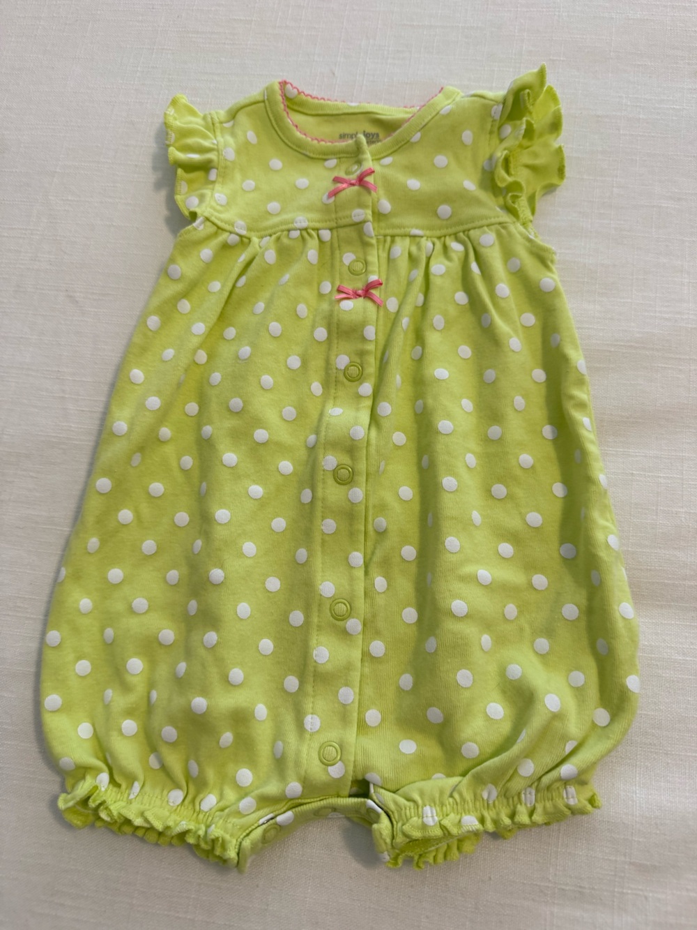 Girls Lime Green Polka Dot One-Piece Romper